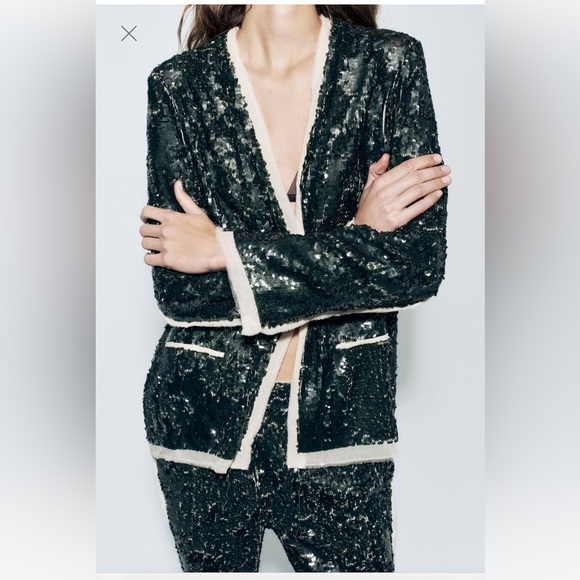 Zara green SEQUIN BLAZER ZW COLLECTION party wedding - Picture 6 of 11